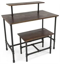 Set Of 2 Wooden Pipeline Nesting Tables, Rectangular, Metal Legs – Dark Brown