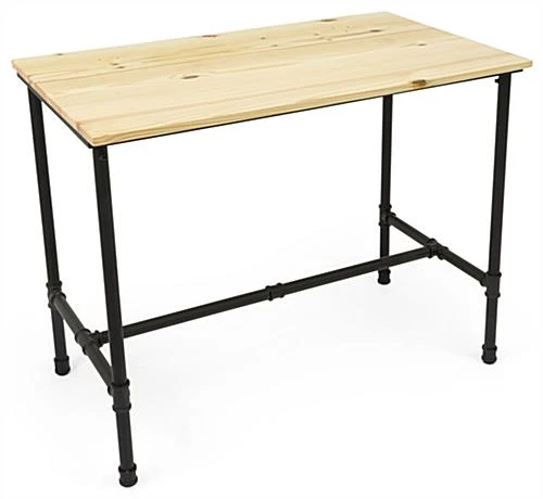 Wooden Pipeline Nesting Table W/ Removable Shelf, Rectangular, Metal Legs – Natural - Image 2