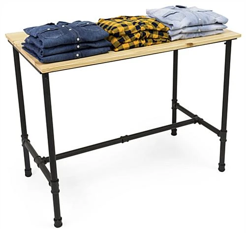 Wooden Pipeline Nesting Table W/ Removable Shelf, Rectangular, Metal Legs – Natural - Image 4