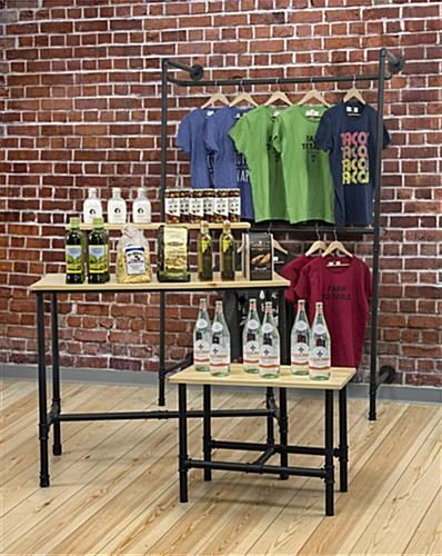 Wooden Pipeline Nesting Table W/ Removable Shelf, Rectangular, Metal Legs – Natural - Image 5