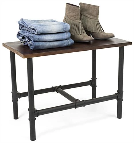 Wooden Pipeline Nesting Table, Rectangular, Metal Legs – Dark Brown - Image 2