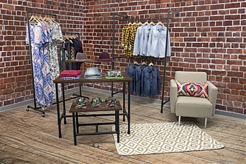 Wooden Pipeline Nesting Table, Rectangular, Metal Legs – Dark Brown - Image 4