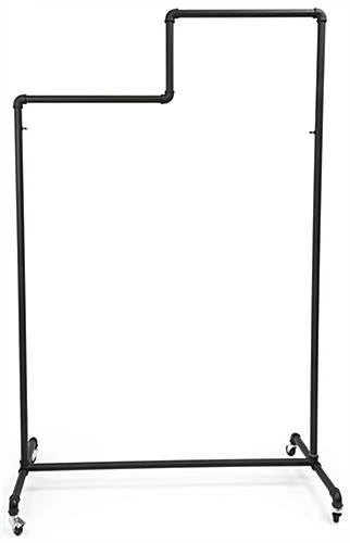Pipeline Clothing Rack With Double Tiered Bars, 4 Wheels – Black - Image 2
