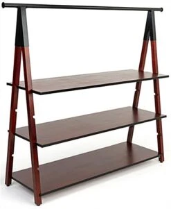 72” X 51” Wooden A-Frame Clothing Rack, Adjustable Shelves, Metal Piping - Dark Brown