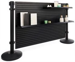 50" Slatwall Stanchion Display W/ (2) QueuePole Posts, Double-Sided - Black