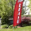 8' Real Estate Feather Flag W/ Ground Spike FOR LEASE Message - Red