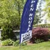 8' Real Estate Feather Flag W/ Ground Spike, Vertical OPEN HOUSE Message - Blue