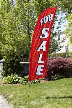 8' Real Estate Feather Flag W/ Ground Spike FOR SALE Message - Red