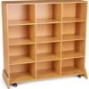 Cubby Storage Stand W/ Wheels, Dry Erase Board Back, 12 Compartments - Beech Wood