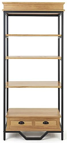 75"h Farmhouse Style Shelving Unit W/4 Shelves & Faux Drawer Accent - Natural Oak - Image 2