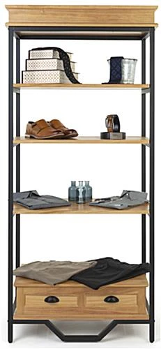 75"h Farmhouse Style Shelving Unit W/4 Shelves & Faux Drawer Accent - Natural Oak - Image 4