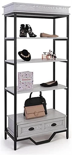 75"h Farmhouse Style Shelving Unit W/4 Shelves & Faux Drawer Accent - Whitewash - Image 3