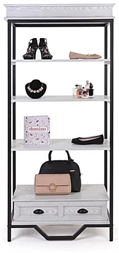 75"h Farmhouse Style Shelving Unit W/4 Shelves & Faux Drawer Accent - Whitewash - Image 4