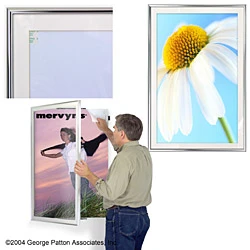 24 X 36 Matted Poster Frame For Wall, White Mat, Swing Door - Polished Silver