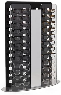 23" W X 30"H Acrylic Eyewear Display W/ 24 Frame Capacity - Clear And Black