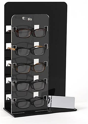 11.5" W X 18"H Acrylic Eyewear Display W/ 5 Frame Capacity - Clear And Black