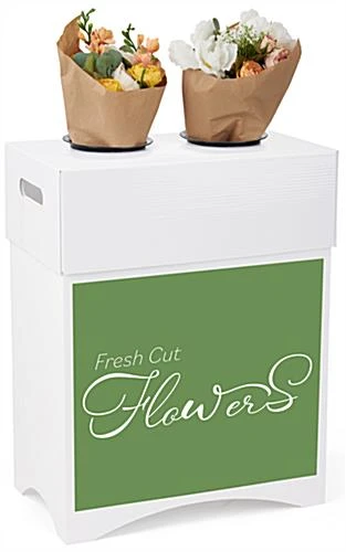 Cardboard Flower Display, 2 Waterproof Plastic Buckets & Green Stock Graphic - White