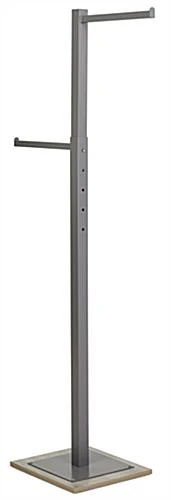 Clothing Rack W/ Steel Hanging Bars, Wood Grain MDF Base & Height Adjustable - Gray