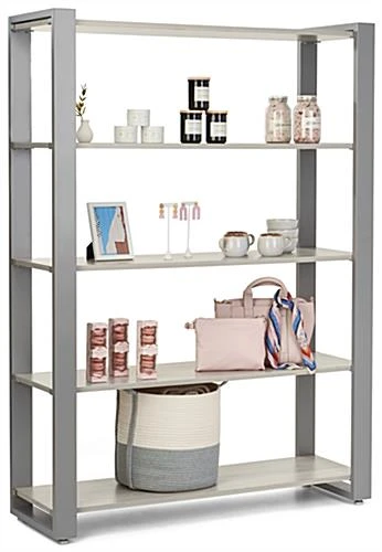 Steel Frame Shelving Unit With 5 MDF Tiers, Open Back - Gray - Image 2