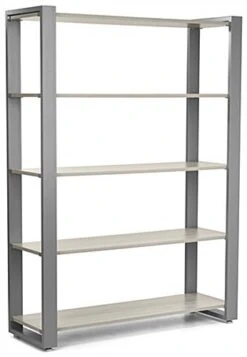 Steel Frame Shelving Unit With 5 MDF Tiers, Open Back - Gray