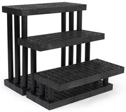 36"w Garden Center Shelving Display, Grid Top, Weatherproof, 3-Tiers - Black