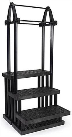 36"w Garden Center Shelving Display With Plant Hanger, Weatherproof, 3-Tiers - Black