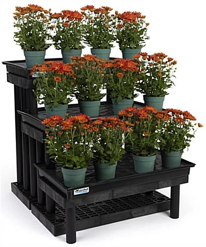 36"w Garden Center Shelving Display W/ WaterBed™ Trays, Weatherproof, 3-Tiers - Black - Image 2