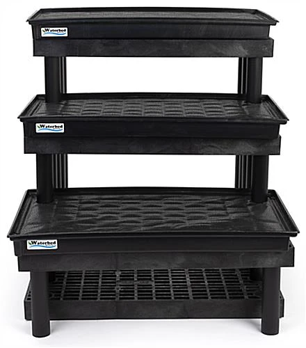 36"w Garden Center Shelving Display W/ WaterBed™ Trays, Weatherproof, 3-Tiers - Black - Image 3