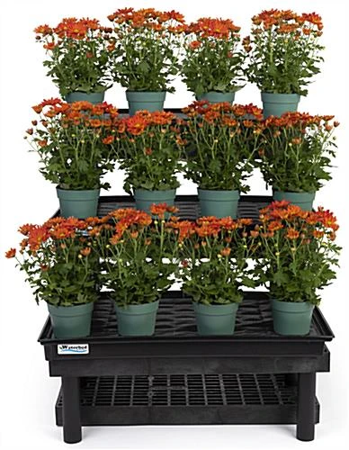 36"w Garden Center Shelving Display W/ WaterBed™ Trays, Weatherproof, 3-Tiers - Black - Image 4