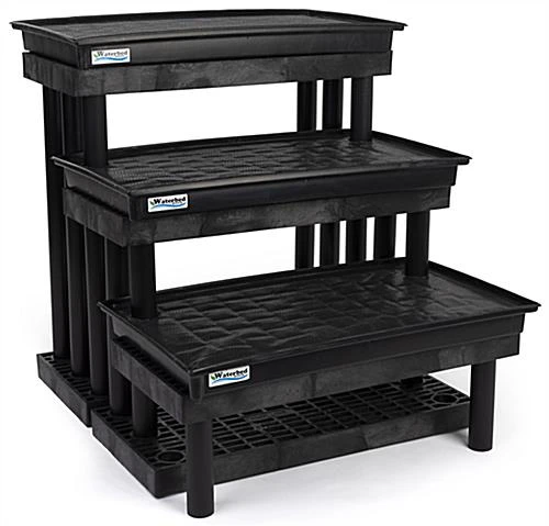 36"w Garden Center Shelving Display W/ WaterBed™ Trays, Weatherproof, 3-Tiers - Black