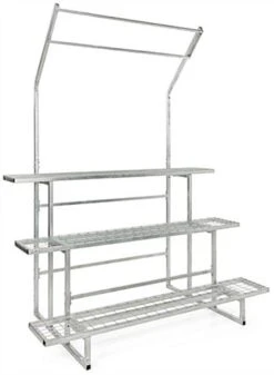 73"w Garden Center Shelving Display With Plant Hanger, Steel, 3-Tiers - Silver