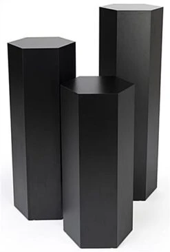 Set Of 3 Hexagonal Pedestals, Laminated Particle Board, Various Sizes - Black