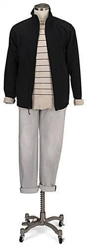 Male Dress Form With Wheeled Base, Adjustable Height - Silver - Image 4