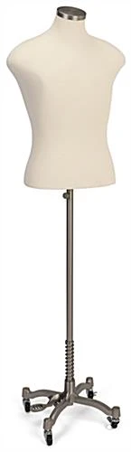 Male Dress Form With Wheeled Base, Adjustable Height - Silver