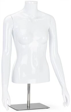 Headless Female Torso Mannequin With Metal Base, Removable Arms - Glossy White