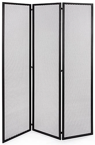 Display Screen W/ Three Panels, 45" W X 72" H, Iron Mesh Retail - Black