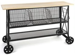 Retail Cart W/ Wheels, 47.25" W X 16.5" D X 32" H, Iron And Oak - Black