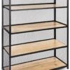 Shelving Unit W/ Five Shelves, 40" W X 60" H, Oak And Iron - Black