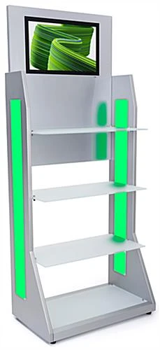 Digital Retail Shelving Unit W/ Color Changing LED Panels, 21.5" LCD Screen - Silver