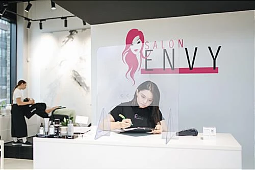 Countertop Sneeze Shield W/ Large Pass-Through, Acrylic, Single Panel - Clear - Image 5