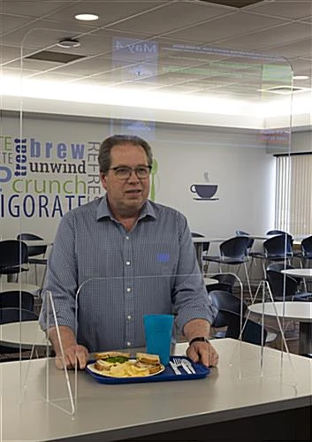 Countertop Sneeze Shield W/ Large Pass-Through, Acrylic, Single Panel - Clear - Image 4