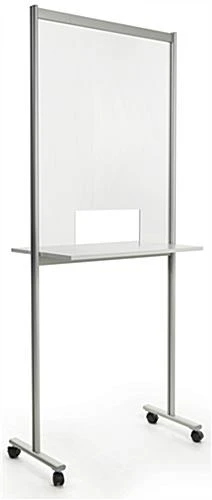 Floor Standing Sneeze Shield W/ Counter & Slot, Wheels - Clear