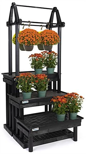 36"w Garden Center Shelving Display, WaterBed™ Trays, Plant Hanger, 3-Tiers - Black - Image 2