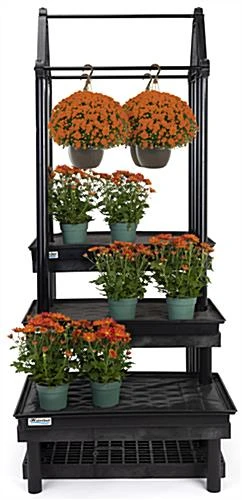 36"w Garden Center Shelving Display, WaterBed™ Trays, Plant Hanger, 3-Tiers - Black - Image 4
