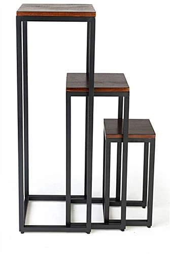 Wood Nesting Display Tables, Square, Set Of 3 – Dark Brown Finish - Image 3