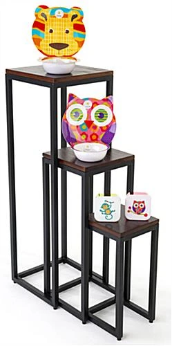 Wood Nesting Display Tables, Square, Set Of 3 – Dark Brown Finish - Image 5