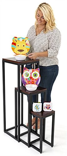 Wood Nesting Display Tables, Square, Set Of 3 – Dark Brown Finish - Image 6