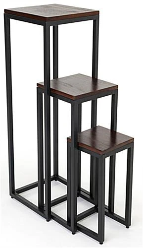 Wood Nesting Display Tables, Square, Set Of 3 – Dark Brown Finish