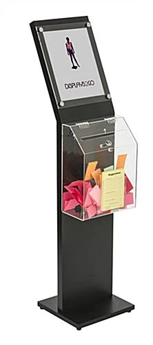Acrylic Ballot Box W/ 8.5 X 11 Sign Holder, Pocket, Floor Standing Black & Clear
