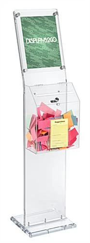 Acrylic Ballot Box W/ 8.5 X 11 Sign Holder, Pocket, Floor Standing - Clear